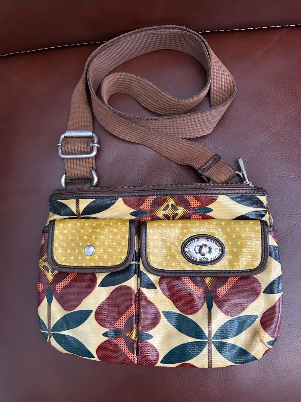 Fossil Key-Per Coated Canvas Floral Crossbody Bag